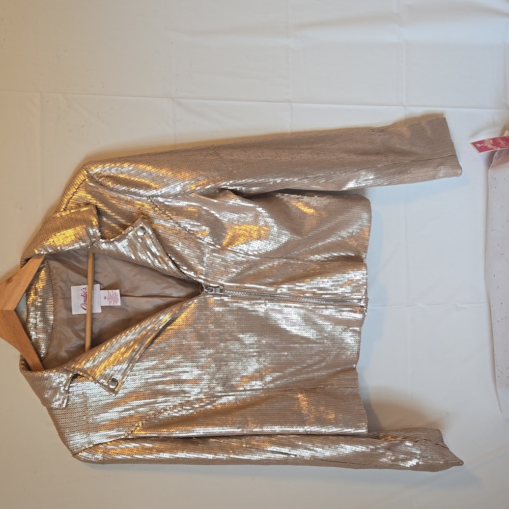 Candie’s sequin jacket .Size Medium Stardust Gold. NWT